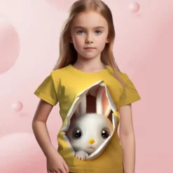 Easter Girls' 3D Graphic Cartoon Rabbit T shirt Tee Short Sleeve 3D Print Summer Spring Active Fashion Cute Kids 3-12 Years Outdoor Casual Daily Regular Fit