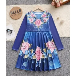 Easter Girls' 3D Graphic Flower Dress Long Sleeve Summer Spring Vacation Daily Holiday Princess Beautiful Sweet Kids 4-12 Years Casual Dress A Line Dress Knee-length Regular Fit