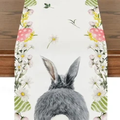 Easter Pattern Table Runner Holiday Table Runner Seasonal Farmhouse Burlap Table Cloth for Wedding Anniversary Home Kitchen Dinner Table Party Decor