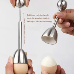Egg Shell Opener Set 2 Pcs Egg Cups for Soft Boiled Eggs & 2 Pcs Spoons Rust-Resistant Stainless Steel Fits Any Size - Ergonomic Design Adjustable Effort for Effortless & Precise Cracking