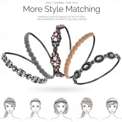 Elastic Beaded Headbands Beads Crystal Rhinestone for Women amp Girls