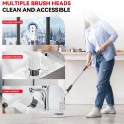 Electric Cleaning Brush 360 Rotating Mop for Kitchen & Car Adjustable Speed with 8 Brush Heads 2 Extension Arms Waterproof