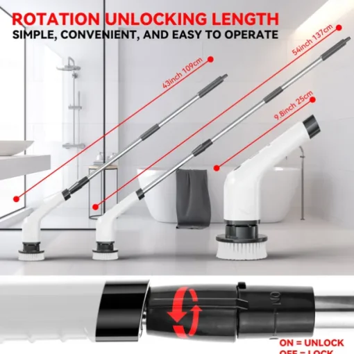 Electric Cleaning Brush 360 Rotating Mop for Kitchen & Car Adjustable Speed with 8 Brush Heads 2 Extension Arms Waterproof