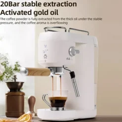 Electric Coffee Machine with Automatic Milk Frothing System Coffee Maker with Portafilter Single and Double Serve Filter Basket Smart Brew for Latte Espresso Cappuccino