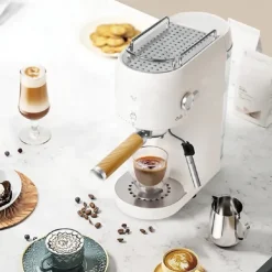 Electric Coffee Machine with Automatic Milk Frothing System Coffee Maker with Portafilter Single and Double Serve Filter Basket Smart Brew for Latte Espresso Cappuccino