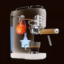 Electric Coffee Machine with Automatic Milk Frothing System Coffee Maker with Portafilter Single and Double Serve Filter Basket Smart Brew for Latte Espresso Cappuccino