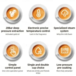 Electric Coffee Machine with Automatic Milk Frothing System Coffee Maker with Portafilter Single and Double Serve Filter Basket Smart Brew for Latte Espresso Cappuccino