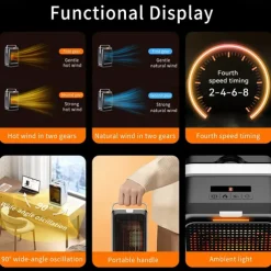 Electric Heater for Home Indoor 1000W Winter Space Heater PTC Ceramic Heating Fan 4 Modes 8H Timer Remote Control