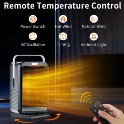 Electric Heater for Home Indoor 1000W Winter Space Heater PTC Ceramic Heating Fan 4 Modes 8H Timer Remote Control