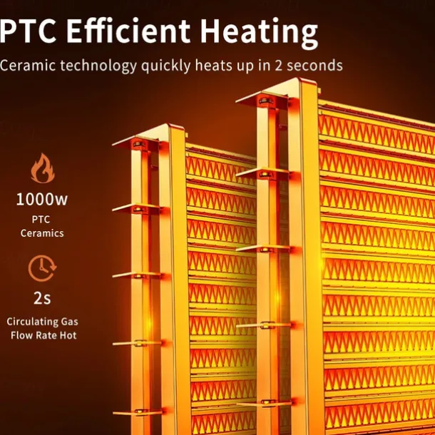 Electric Heater for Home Indoor 1000W Winter Space Heater PTC Ceramic Heating Fan 4 Modes 8H Timer Remote Control
