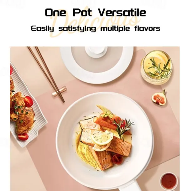 Electric Hot Pot Electric Cooking Pot Handle Auto Cut Off Portable Travel Cooker Portable Steamer