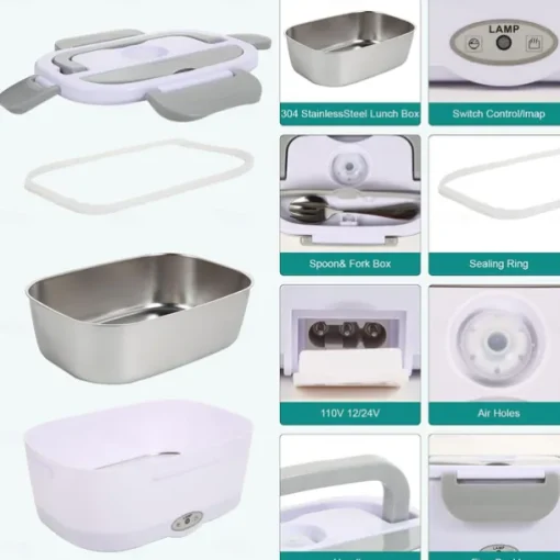 Electric Lunch Box Food Heater 80W Heated Lunch Box Portable Food Warmer Lunch Box with Removable 304 Stainless Steel Container