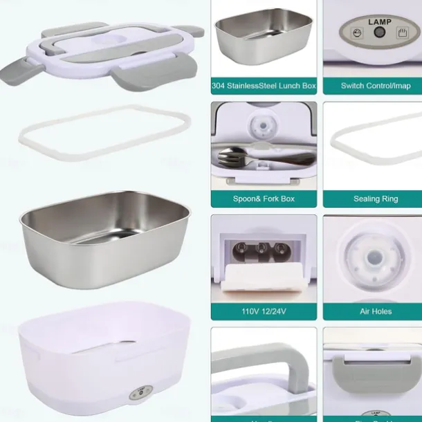 Electric Lunch Box Food Heater 80W Heated Lunch Box Portable Food Warmer Lunch Box with Removable 304 Stainless Steel Container