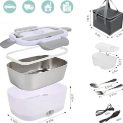 Electric Lunch Box Food Heater 80W Heated Lunch Box Portable Food Warmer Lunch Box with Removable 304 Stainless Steel Container