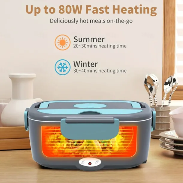 Electric Lunch Box Portable Fast Heating Lunch Box 1.5L Stainless Steel Container Adult Food Warmer Suitable for Cars