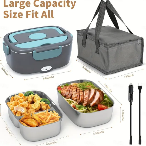 Electric Lunch Box Portable Fast Heating Lunch Box 1.5L Stainless Steel Container Adult Food Warmer Suitable for Cars