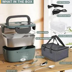 Electric Lunch Box Portable Fast Heating Lunch Box 1.5L Stainless Steel Container Adult Food Warmer Suitable for Cars