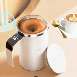 Electric Magnetic Mug Self Stirring Coffee Mug 13oz, Rechargeable Auto Mixing Mug with LED Temperature Display, SUS 304 Stainless Steel, Spill-Proof Lid, for Home, Office, Travel, Gift for Coffee Love