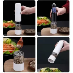 Electric Salt Pepper Grinders Stainless Steel Automatic Gravity Herb Spice Mill Automatic Pepper Grinder Battery Powered Electric Salt Grinder Adjustable Coarseness