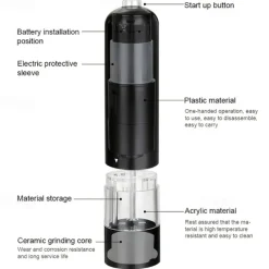 Electric Salt Pepper Grinders Stainless Steel Automatic Gravity Herb Spice Mill Automatic Pepper Grinder Battery Powered Electric Salt Grinder Adjustable Coarseness