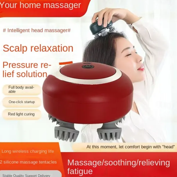 Electric Scalp Massager With Red Light and Vibration Heated Handheld Head Massager For Hair Growth Stress Relief Body Massage