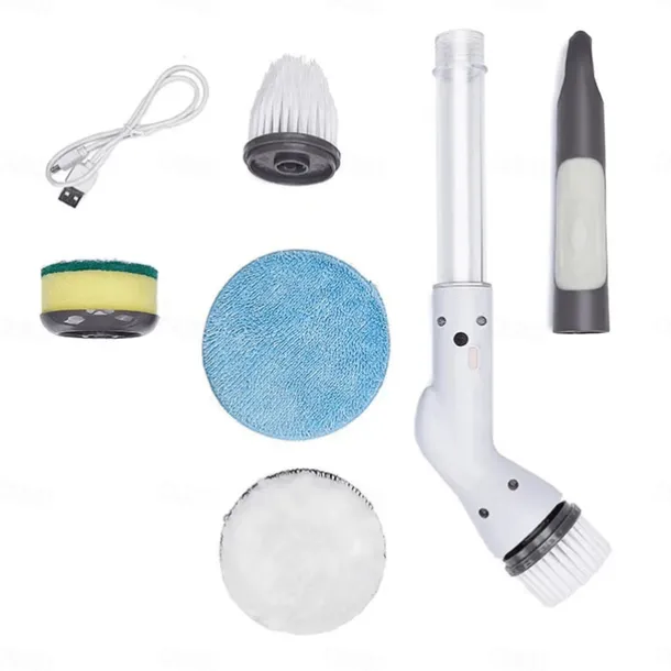 Electric Spin Scrubber With 5/6 Replaceable Brush Head Power Cordless Bathroom Scrubber With Adjustable Long Handle Rechargeable Shower Scrubber Bathroom Kitchen Bathtub Tile Shower Car Cleaning