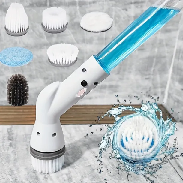 Electric Spin Scrubber With 5/6 Replaceable Brush Head Power Cordless Bathroom Scrubber With Adjustable Long Handle Rechargeable Shower Scrubber Bathroom Kitchen Bathtub Tile Shower Car Cleaning