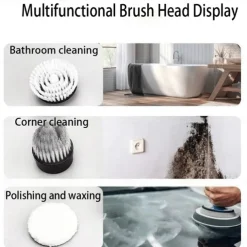 Electric Spin Scrubber With 5/6 Replaceable Brush Head Power Cordless Bathroom Scrubber With Adjustable Long Handle Rechargeable Shower Scrubber Bathroom Kitchen Bathtub Tile Shower Car Cleaning