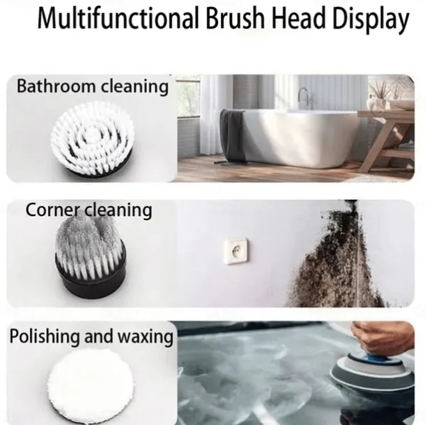Electric Spin Scrubber With 5/6 Replaceable Brush Head Power Cordless Bathroom Scrubber With Adjustable Long Handle Rechargeable Shower Scrubber Bathroom Kitchen Bathtub Tile Shower Car Cleaning