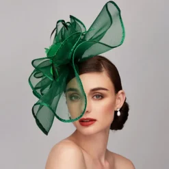 Elegant & Luxurious Feather Linen Rayon Kentucky Hat Fascinators Headpiece with Feather Floral Flower 1PC Melbourne Cup Wedding Horse Race Ladies Day Headpiece dress Race Day Dress