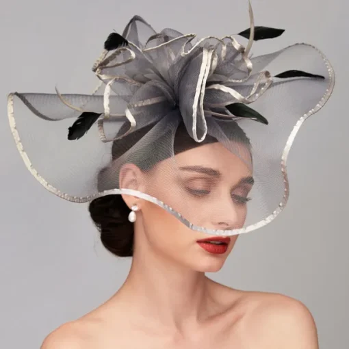Elegant & Luxurious Feather Linen Rayon Kentucky Hat Fascinators Headpiece with Feather Floral Flower 1PC Melbourne Cup Wedding Horse Race Ladies Day Headpiece dress Race Day Dress