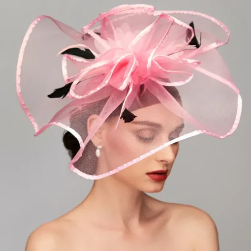 Elegant & Luxurious Feather Linen Rayon Kentucky Hat Fascinators Headpiece with Feather Floral Flower 1PC Melbourne Cup Wedding Horse Race Ladies Day Headpiece dress Race Day Dress
