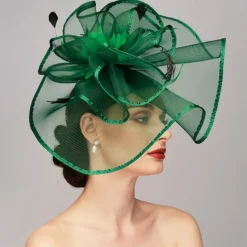 Elegant & Luxurious Feather Linen Rayon Kentucky Hat Fascinators Headpiece with Feather Floral Flower 1PC Melbourne Cup Wedding Horse Race Ladies Day Headpiece dress Race Day Dress