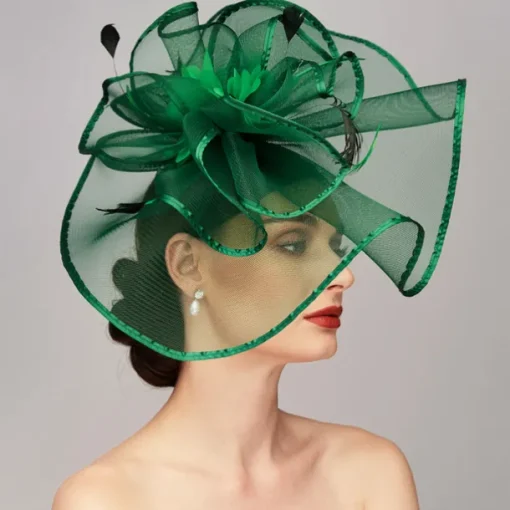 Elegant & Luxurious Feather Linen Rayon Kentucky Hat Fascinators Headpiece with Feather Floral Flower 1PC Melbourne Cup Wedding Horse Race Ladies Day Headpiece dress Race Day Dress
