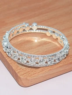 Elegant Double Row Simulated Rhinestone Bangle Bracelet – Sparkling Crystal-Inspired Jewelry for Women, Perfect for Weddings, Parties, and Formal Events