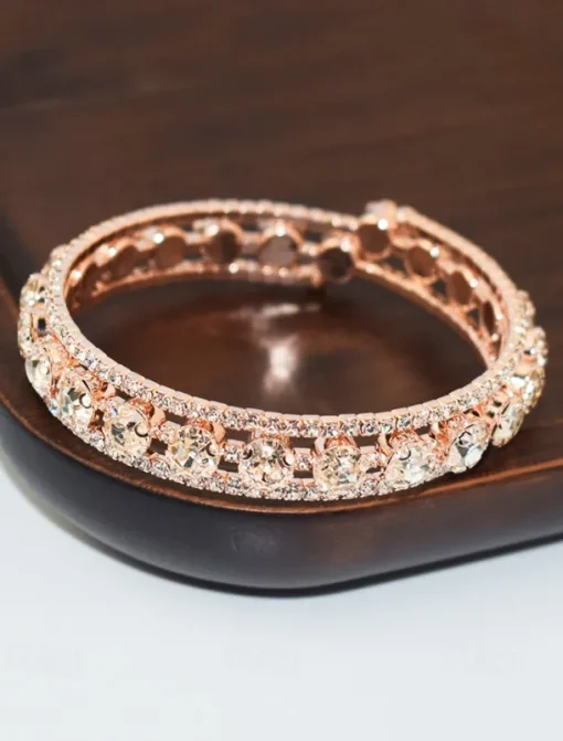 Elegant Double Row Simulated Rhinestone Bangle Bracelet – Sparkling Crystal-Inspired Jewelry for Women, Perfect for Weddings, Parties, and Formal Events