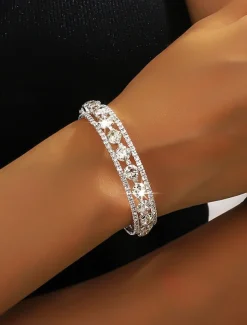 Elegant Double Row Simulated Rhinestone Bangle Bracelet – Sparkling Crystal-Inspired Jewelry for Women, Perfect for Weddings, Parties, and Formal Events