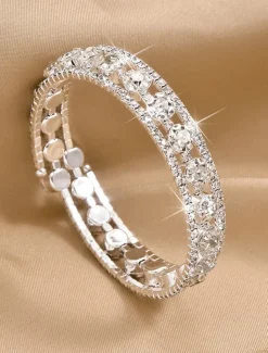 Elegant Double Row Simulated Rhinestone Bangle Bracelet – Sparkling Crystal-Inspired Jewelry for Women, Perfect for Weddings, Parties, and Formal Events