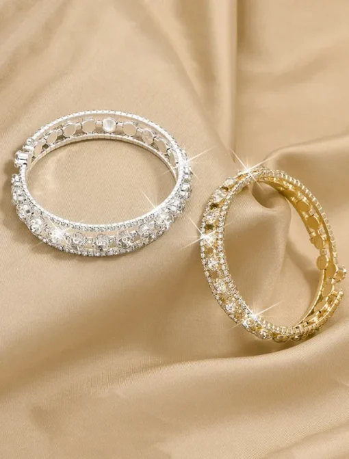 Elegant Double Row Simulated Rhinestone Bangle Bracelet – Sparkling Crystal-Inspired Jewelry for Women, Perfect for Weddings, Parties, and Formal Events
