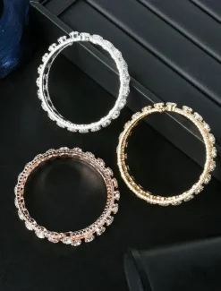 Elegant Double Row Simulated Rhinestone Bangle Bracelet – Sparkling Crystal-Inspired Jewelry for Women, Perfect for Weddings, Parties, and Formal Events
