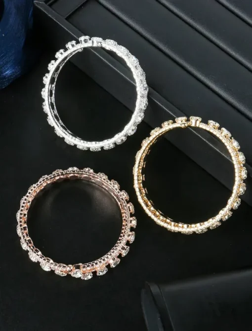 Elegant Double Row Simulated Rhinestone Bangle Bracelet – Sparkling Crystal-Inspired Jewelry for Women, Perfect for Weddings, Parties, and Formal Events