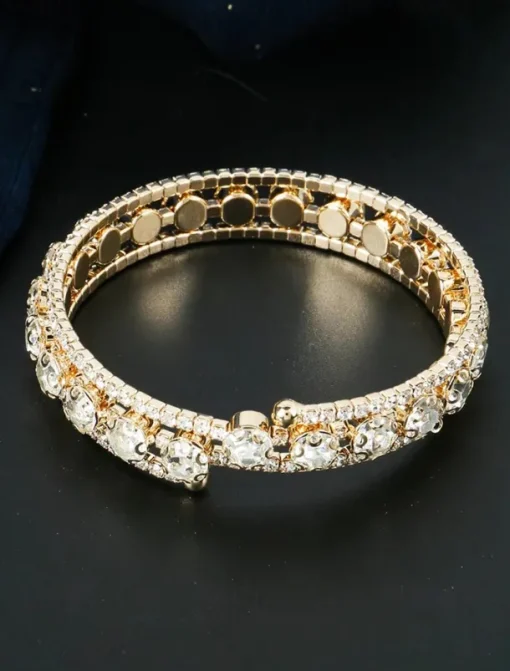 Elegant Double Row Simulated Rhinestone Bangle Bracelet – Sparkling Crystal-Inspired Jewelry for Women, Perfect for Weddings, Parties, and Formal Events