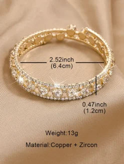 Elegant Double Row Simulated Rhinestone Bangle Bracelet – Sparkling Crystal-Inspired Jewelry for Women, Perfect for Weddings, Parties, and Formal Events