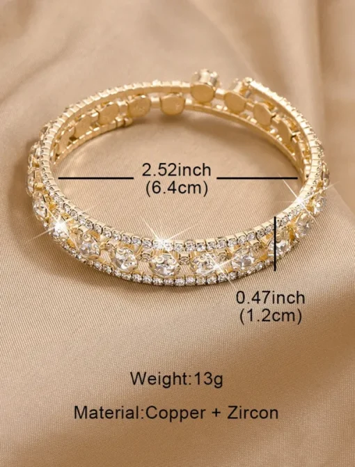 Elegant Double Row Simulated Rhinestone Bangle Bracelet – Sparkling Crystal-Inspired Jewelry for Women, Perfect for Weddings, Parties, and Formal Events