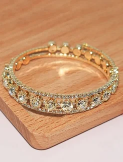Elegant Double Row Simulated Rhinestone Bangle Bracelet – Sparkling Crystal-Inspired Jewelry for Women, Perfect for Weddings, Parties, and Formal Events