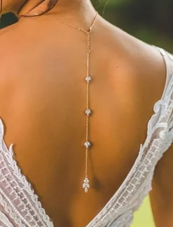 Elegant Dual-Pendant Necklace with Front and Back Crystal Accents - Perfect for Formal Occasions and Weddings