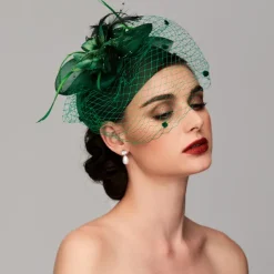 Elegant Fascinators Hats Linen Net Mesh Headpiece Kentucky Hat with Clip Headband Feather Floral Flower Mesh Net Wedding Evening Party Horse Race Ladies Day Headpiece Headwear