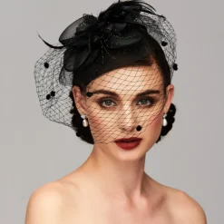 Elegant Fascinators Hats Linen Net Mesh Headpiece Kentucky Hat with Clip Headband Feather Floral Flower Mesh Net Wedding Evening Party Horse Race Ladies Day Headpiece Headwear