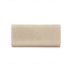 Elegant Gold Glitter Evening Clutch - Women's Party Handbag with Chain Strap and Decorative Metal Accent for Weddings and Formal Events