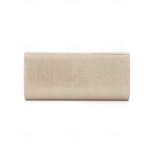 Elegant Gold Glitter Evening Clutch - Women's Party Handbag with Chain Strap and Decorative Metal Accent for Weddings and Formal Events